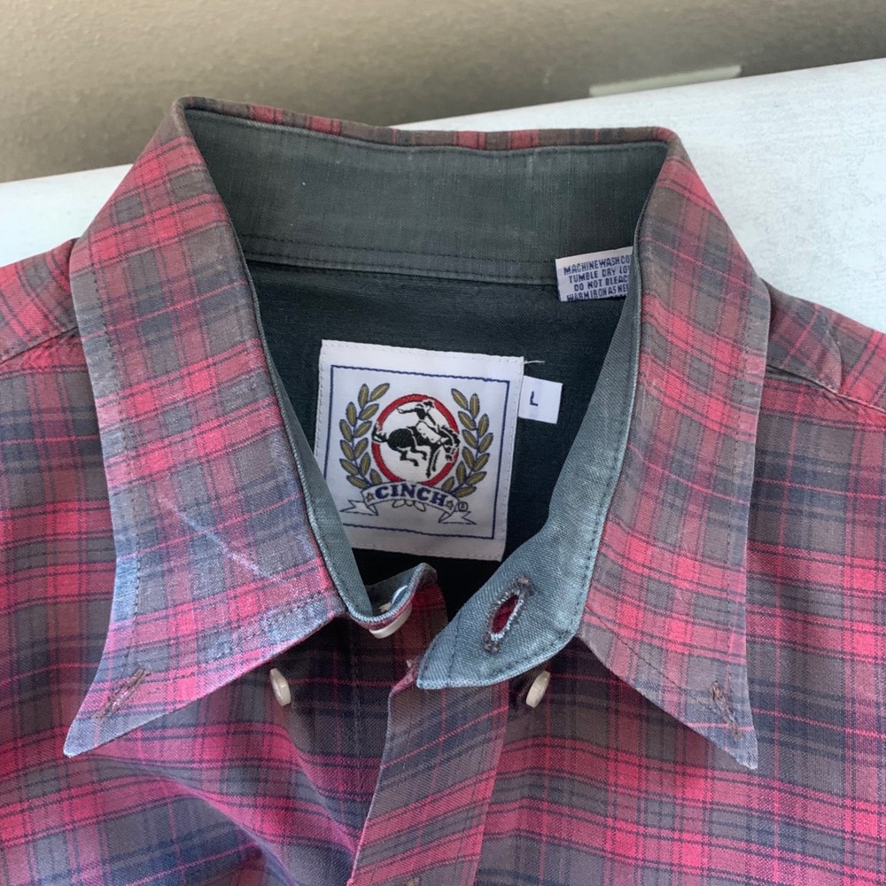 Cinch Western Shirt Mens XL Meas. Red Plaid Long Sleeve Button Down Cotton Tag L - Picture 7 of 16
